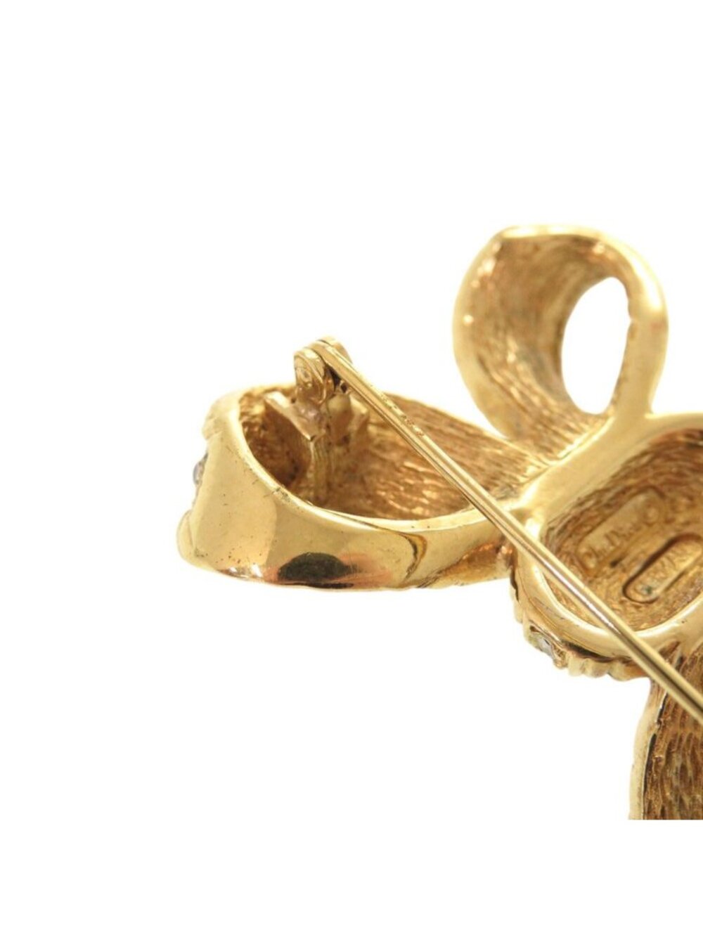 Dior Ribbon Metal Line Stone Gold Brooch - Picture 7 of 10
